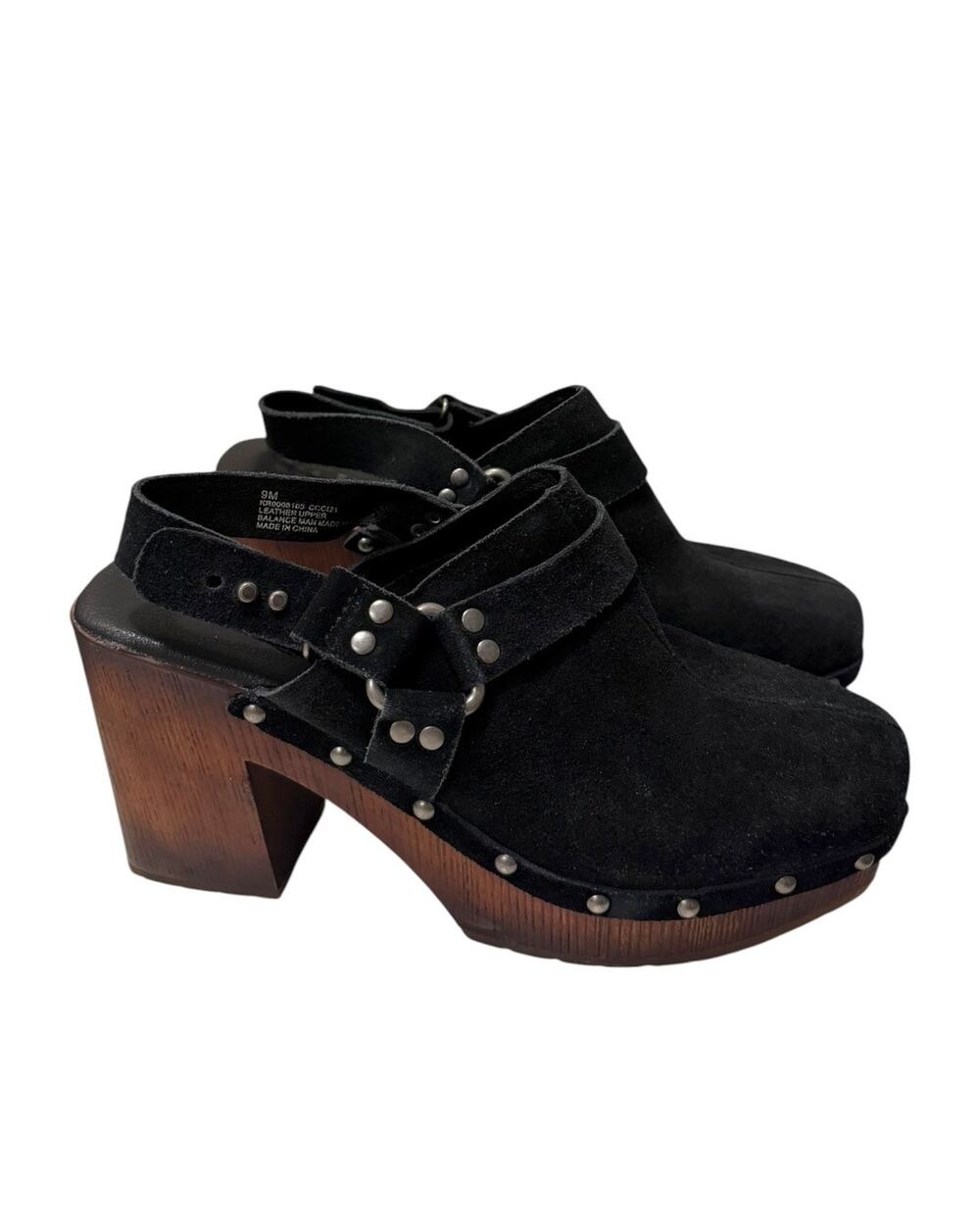 Korks Tammy Clogs Women’s 9M Black Suede Studded Slingback Platform Heels EUC